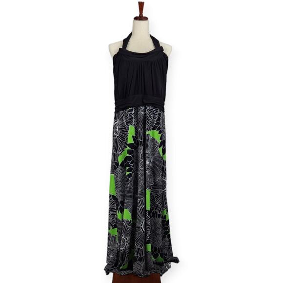 Lane Bryant Halter Neck Maxi Dress Black Green Floral Women's Plus Size 18/20 - Picture 2 of 12